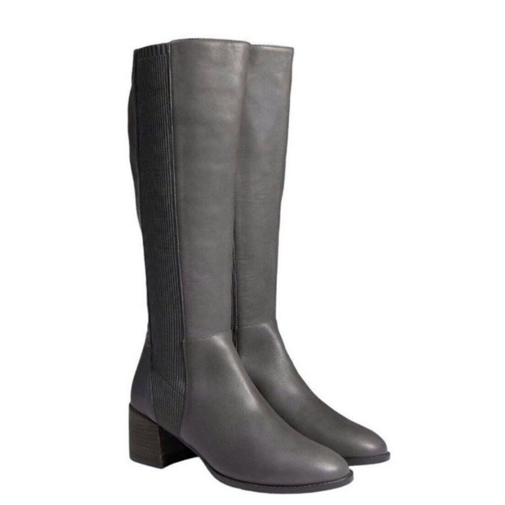 Eileen Fisher Graphite Grey Leather Destry Knee Boots 7.5 $360